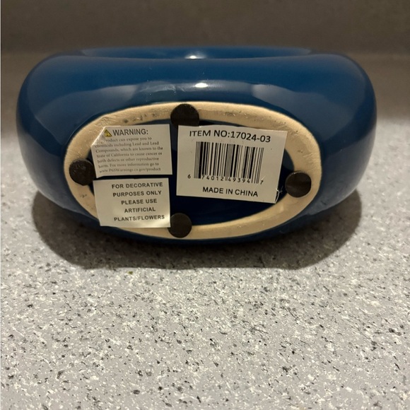 Modern Round Donut Hole Ceramic Vase – Navy Blue, 7” x 6” - Picture 4 of 4